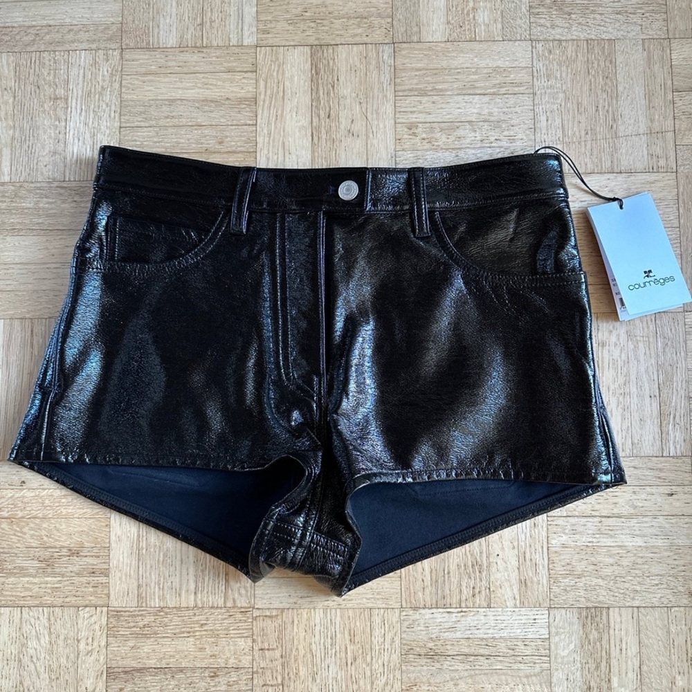 Courreges Coated Stretch Cotton Mini Shorts